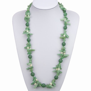 Special price: Long necklace Aventurin with freshwater pearls