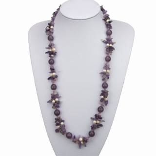 Sonderpreis: Lange Halskette Amethyst mit Zuchtperlen