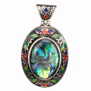 Painted pendant with abalone, 52x30mm