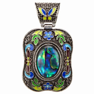 Painted pendant with abalone, 66x38mm