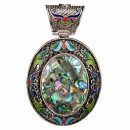 Painted pendant with abalone, 80x50mm