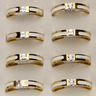 Edelstahlring Keramik mit Stein, Gold-Weiß Gemischte Box: Größen 16-20