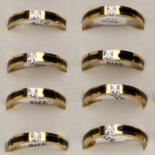 Edelstahlring Keramik mit Stein, Gold-Schwarz Gemischte Box: Größen 16-18