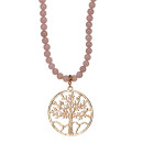 Lange Halskette Rosenquarz, Lebensbaum Rose Länge 80cm