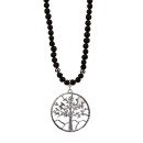 Long necklace lava, silver tree of life