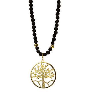 Long necklace lava, tree of life gold