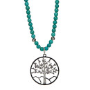long necklace synth. turquoise, silver tree of life
