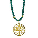 long necklace synth. turquoise, gold tree of life