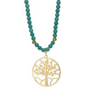 long necklace synth. turquoise, gold tree of life