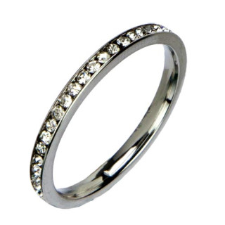 Stainless steel ring with stones, 2mm, silver Size 20