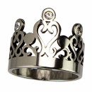 Edelstahlring, Krone mit Steinen, Silber