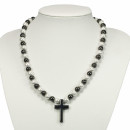 Magnetic pearl necklace with cross pendant