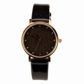 Armbanduhr mit Glitzereffekt, Schwarz/Rose, ohne Batteriecheck!