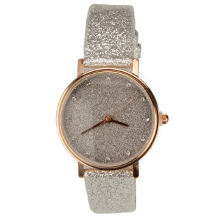 Armbanduhr mit Glitzereffekt, Silber/Rose, ohne Batteriecheck!