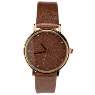 Armbanduhr mit Glitzereffekt, Braun/Rose, ohne Batteriecheck!