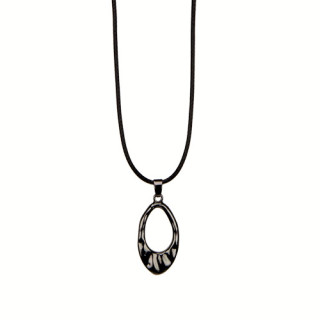 Modische Wachsbandkette, 47cm, Oval, schwarz