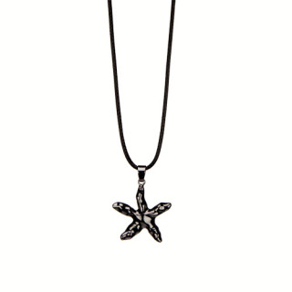 Fashionable waxcord necklace, 47cm, star, black