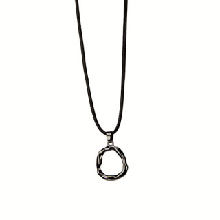 Fashionable waxcord necklace, 47cm, circle, black