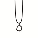 Fashionable waxcord necklace, 47cm, circle, black matt