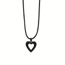 Fashionable waxcord necklace, 47cm, heart, black matt