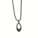 Fashionable waxcord necklace, 47cm, oval, black matt
