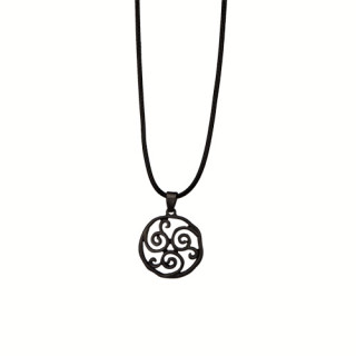 Modische Wachsbandkette, 47cm, Kreis, schwarz matt