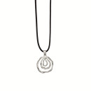Fashionable waxcord necklace, 47cm, circle, silver matt