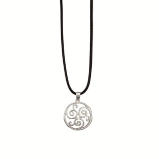 Fashionable waxcord necklace, 47cm, circle, silver matt