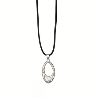 Fashionable waxcord necklace, 47cm, oval, silver matt