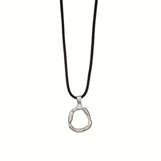 Fashionable waxcord necklace, 47cm, circle, silver matt