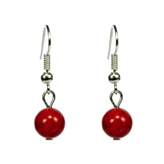Natural pearl earrings Red coral, 8mm