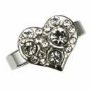 Stainless steel ring heart with stones, silver