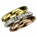 3x stainless steel ring with stones, gold-silver-bronze