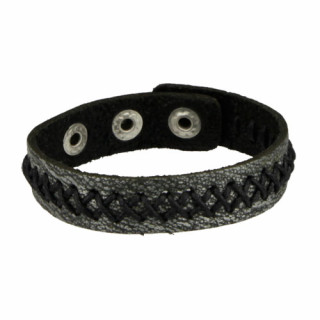 Leather bracelet, silver-grey+black