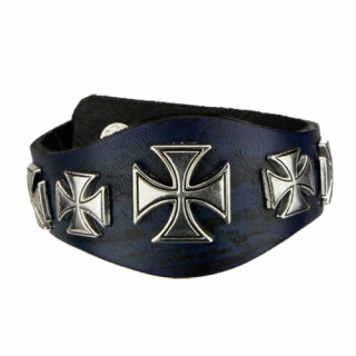 Leather bracelet, Vintage blue