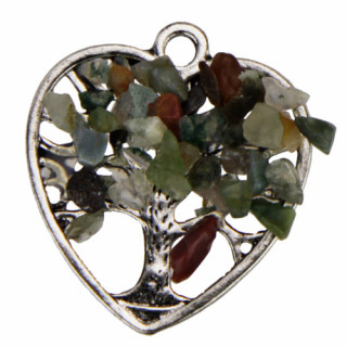 Pendant Tree of Life heart, 30mm, Indian Agate