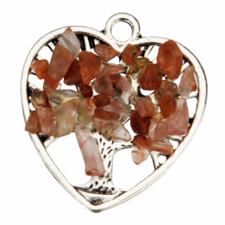 Pendant Tree of Life heart, 30mm, red agate