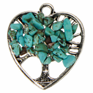 pendant heart tree of life, 30mm, synth. turquoise