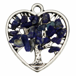 Pendant heart tree of life, 30mm, lapis lazuli