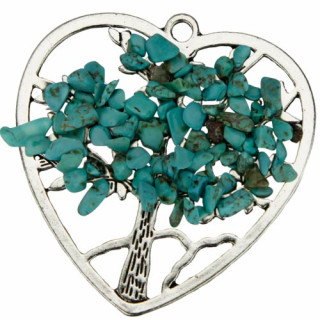 pendant tree of life heart, 50mm, synth. turquoise