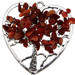 Pendant heart tree of life, 50mm, red coral