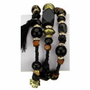 Schlangenarmband mit Natursteinen, Schwarz