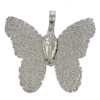 Pendant leaf nature, butterfly, silver