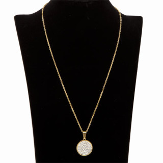 Halskette Edelstahl, Anhänger mit Steinen, 48cm, Gold