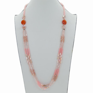 Long natural stone necklace pink, 84cm