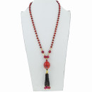 Long necklace glass/porcelain, red