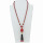 Long necklace glass/porcelain, red