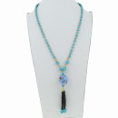 Long necklace glass/porcelain, light blue
