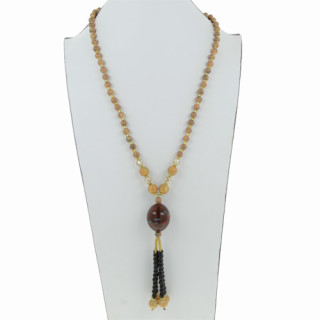 Long necklace glass/porcelain, brown