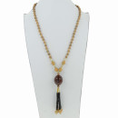 Long necklace glass/porcelain, brown